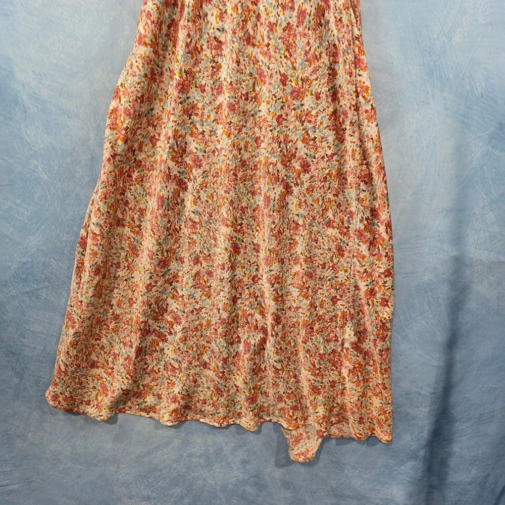 Dex Floral Cowl Neck Midi Slip Dress Pink Orange Small Asymmetrical Hem‎